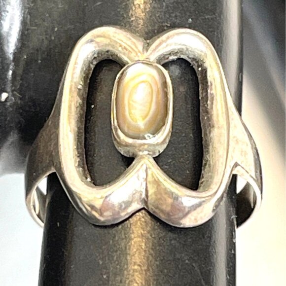 Mexico Abalone Sterling Silver Women's Signed Ring Shell Inlay Size 6.5 Vintage - Picture 3 of 11